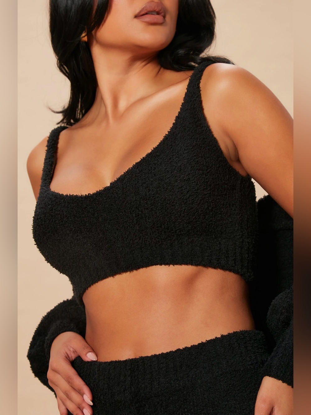 Fashion Nova Black Plush Terry Crop Bralette Top